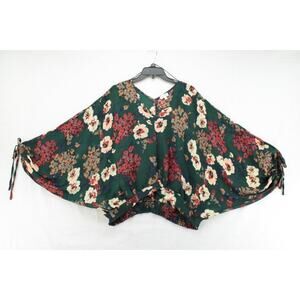 Umgee Blouse size Large Romantic Floral Print Smocked Hem V-Neck Forest Fairy